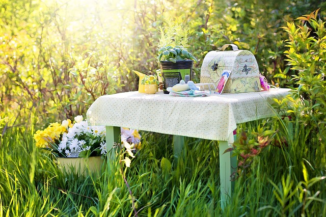 stolek v zahradě